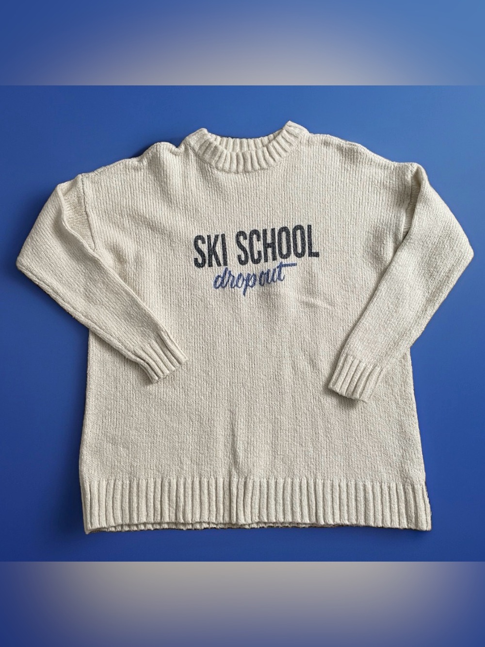 AERIE Cozy Slouchy SKI SCHOOL DROPOUT Oversized Pullover SWEATER Size Small
